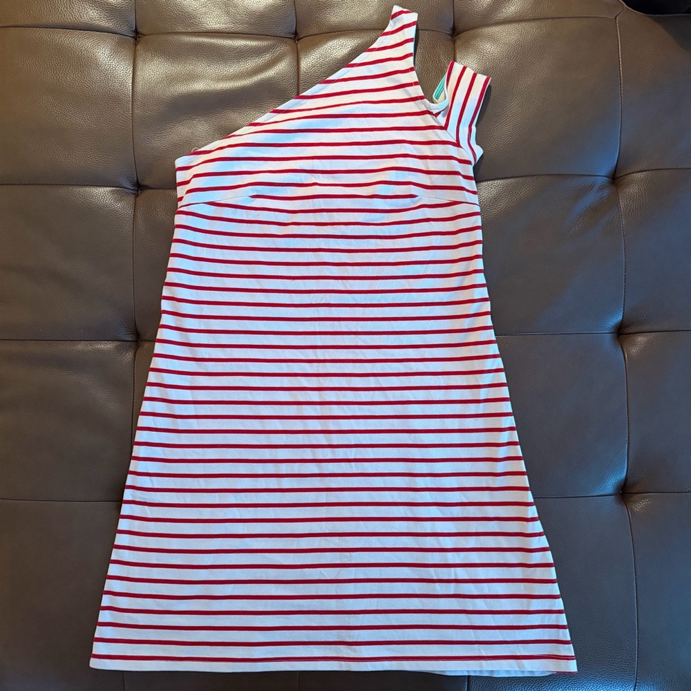 Maeve One Shoulder Dress in Red and White Stripes